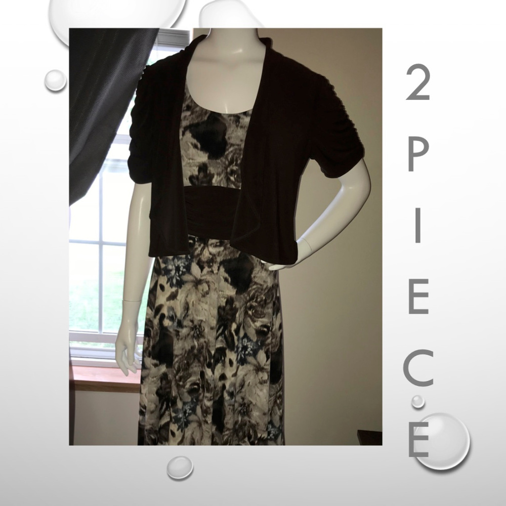 Flattering 2 Piece Dress Brown floral wide waist